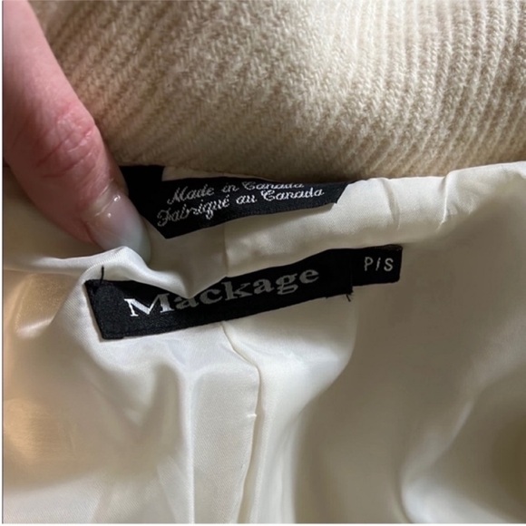 Mackage | Women’s Size S Cream Wool Coat with Leather Trim Accents + Belt - Picture 2 of 14